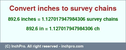 Result converting 892.6 inches to ch = 1.127017947984306 survey chains