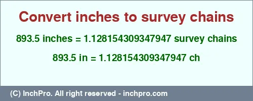 Result converting 893.5 inches to ch = 1.128154309347947 survey chains