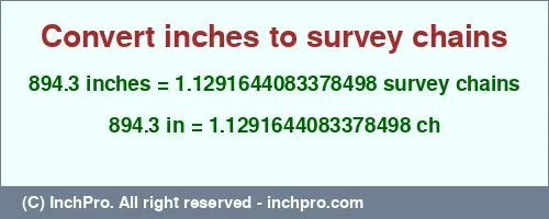 Result converting 894.3 inches to ch = 1.1291644083378498 survey chains