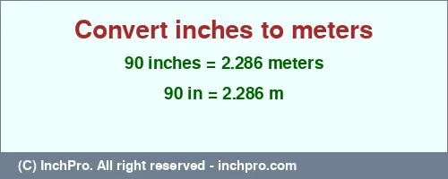90 inches to m is equal to 2.286 (m) Result converting 90 inches to m = 2.286 meters