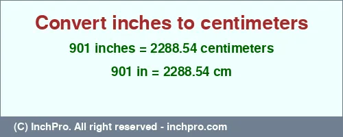 901 inches to cm is equal to 2288.54 (cm) Result converting 901 inches to cm = 2288.54 centimeters