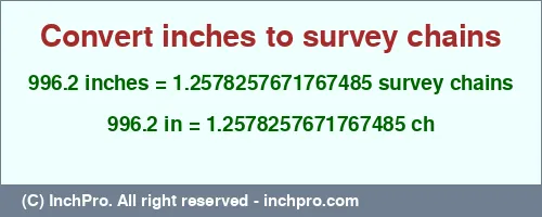Result converting 996.2 inches to ch = 1.2578257671767485 survey chains