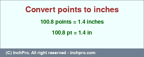 Result converting 100.8 points to inches = 1.4 inches