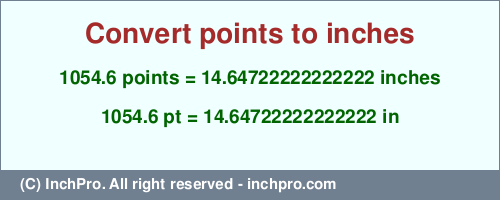 Result converting 1054.6 points to inches = 14.64722222222222 inches