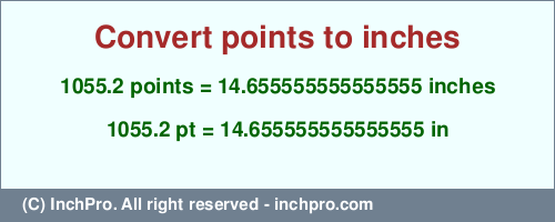 Result converting 1055.2 points to inches = 14.655555555555555 inches
