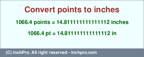 Result converting 1066.4 points to inches = 14.811111111111112 inches