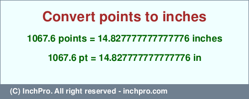 Result converting 1067.6 points to inches = 14.827777777777776 inches