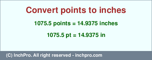 Result converting 1075.5 points to inches = 14.9375 inches