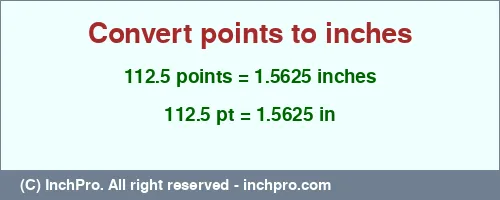 Result converting 112.5 points to inches = 1.5625 inches