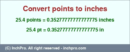 Result converting 25.4 points to inches = 0.35277777777777775 inches