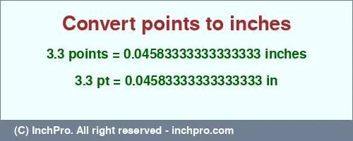 Result converting 3.3 points to inches = 0.04583333333333333 inches