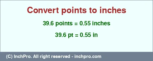Result converting 39.6 points to inches = 0.55 inches