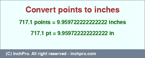 Result converting 717.1 points to inches = 9.959722222222222 inches