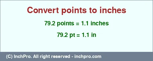 79.2 points to inches is equal to 1.1 (in) Result converting 79.2 points to inches = 1.1 inches