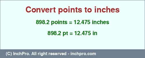 Result converting 898.2 points to inches = 12.475 inches