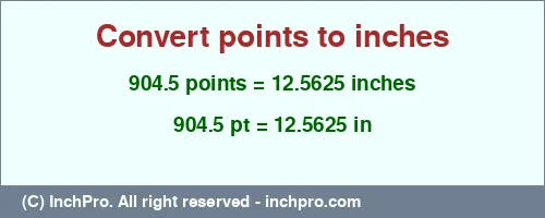 Result converting 904.5 points to inches = 12.5625 inches