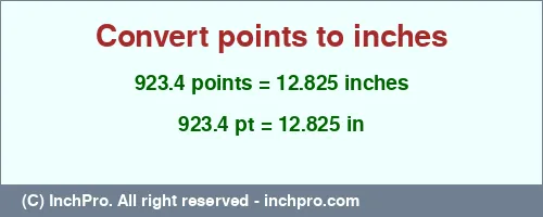 Result converting 923.4 points to inches = 12.825 inches
