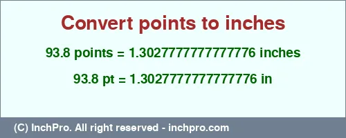 Result converting 93.8 points to inches = 1.3027777777777776 inches