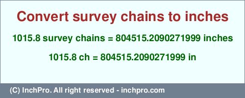 Result converting 1015.8 survey chains to inches = 804515.2090271999 inches