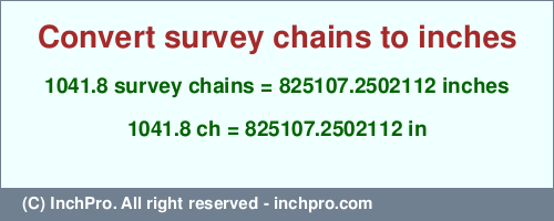Result converting 1041.8 survey chains to inches = 825107.2502112 inches