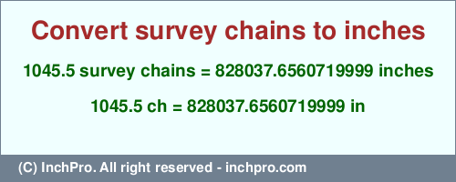 Result converting 1045.5 survey chains to inches = 828037.6560719999 inches