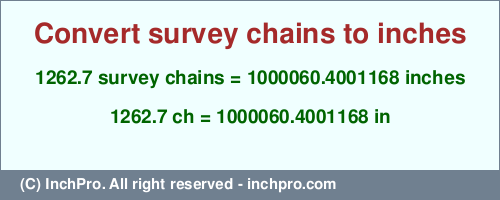 Result converting 1262.7 survey chains to inches = 1000060.4001168 inches