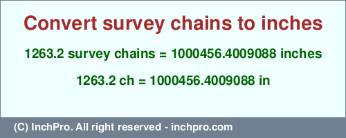 Result converting 1263.2 survey chains to inches = 1000456.4009088 inches
