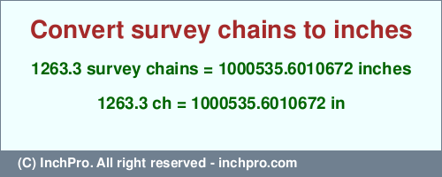 Result converting 1263.3 survey chains to inches = 1000535.6010672 inches