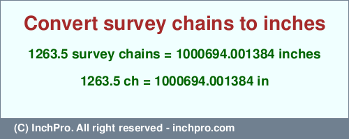 Result converting 1263.5 survey chains to inches = 1000694.001384 inches