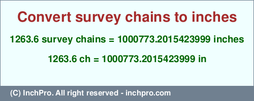 Result converting 1263.6 survey chains to inches = 1000773.2015423999 inches