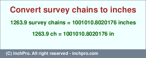 Result converting 1263.9 survey chains to inches = 1001010.8020176 inches
