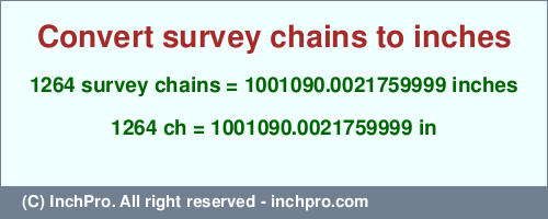 Result converting 1264 survey chains to inches = 1001090.0021759999 inches