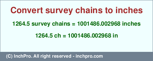 Result converting 1264.5 survey chains to inches = 1001486.002968 inches