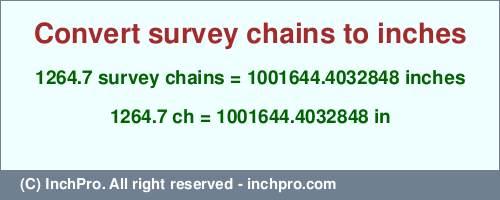 Result converting 1264.7 survey chains to inches = 1001644.4032848 inches