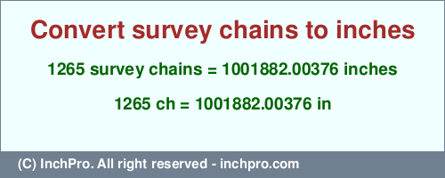 Result converting 1265 survey chains to inches = 1001882.00376 inches