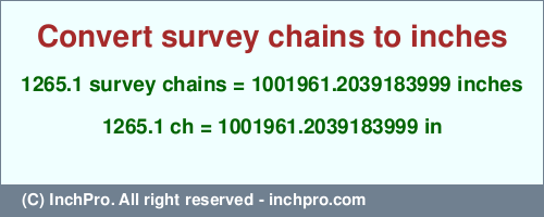 Result converting 1265.1 survey chains to inches = 1001961.2039183999 inches