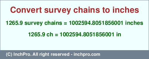Result converting 1265.9 survey chains to inches = 1002594.8051856001 inches