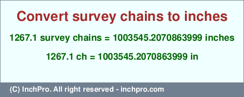Result converting 1267.1 survey chains to inches = 1003545.2070863999 inches
