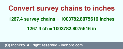 Result converting 1267.4 survey chains to inches = 1003782.8075616 inches