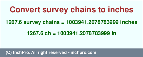 Result converting 1267.6 survey chains to inches = 1003941.2078783999 inches