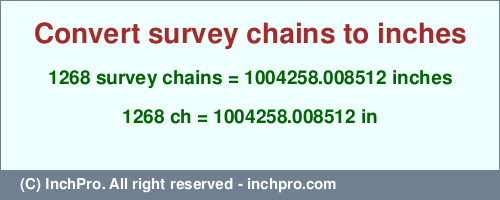 Result converting 1268 survey chains to inches = 1004258.008512 inches