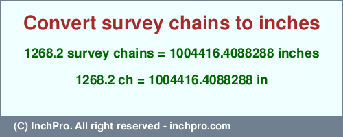 Result converting 1268.2 survey chains to inches = 1004416.4088288 inches
