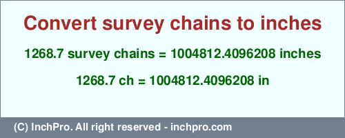 Result converting 1268.7 survey chains to inches = 1004812.4096208 inches