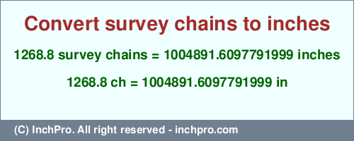 Result converting 1268.8 survey chains to inches = 1004891.6097791999 inches