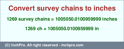 Result converting 1269 survey chains to inches = 1005050.0100959999 inches