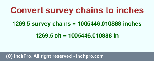 Result converting 1269.5 survey chains to inches = 1005446.010888 inches