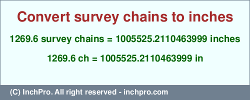 Result converting 1269.6 survey chains to inches = 1005525.2110463999 inches