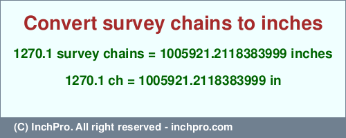 Result converting 1270.1 survey chains to inches = 1005921.2118383999 inches