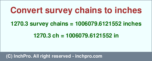 Result converting 1270.3 survey chains to inches = 1006079.6121552 inches