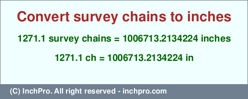 Result converting 1271.1 survey chains to inches = 1006713.2134224 inches